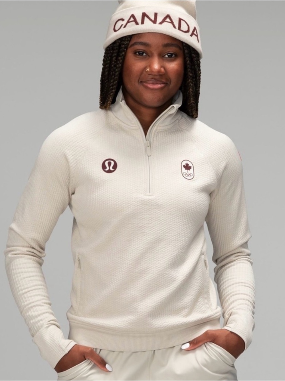 Lululemon Team Canada Olympics Engineered Warmth 1/4 Zip Natural Ivory Unisex SM